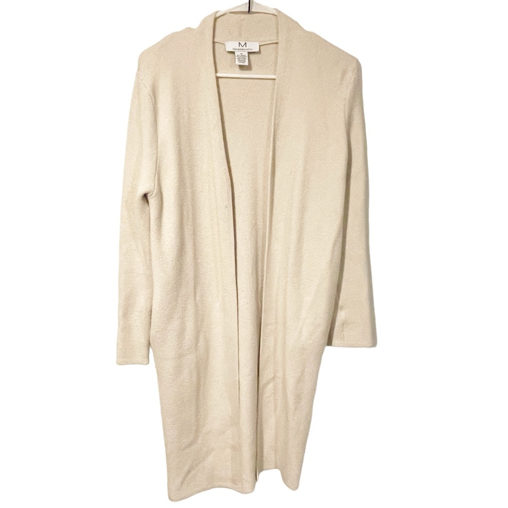 Magaschoni Medium Open Front Long Cardigan‎ Sweater Duster Biege Pockets